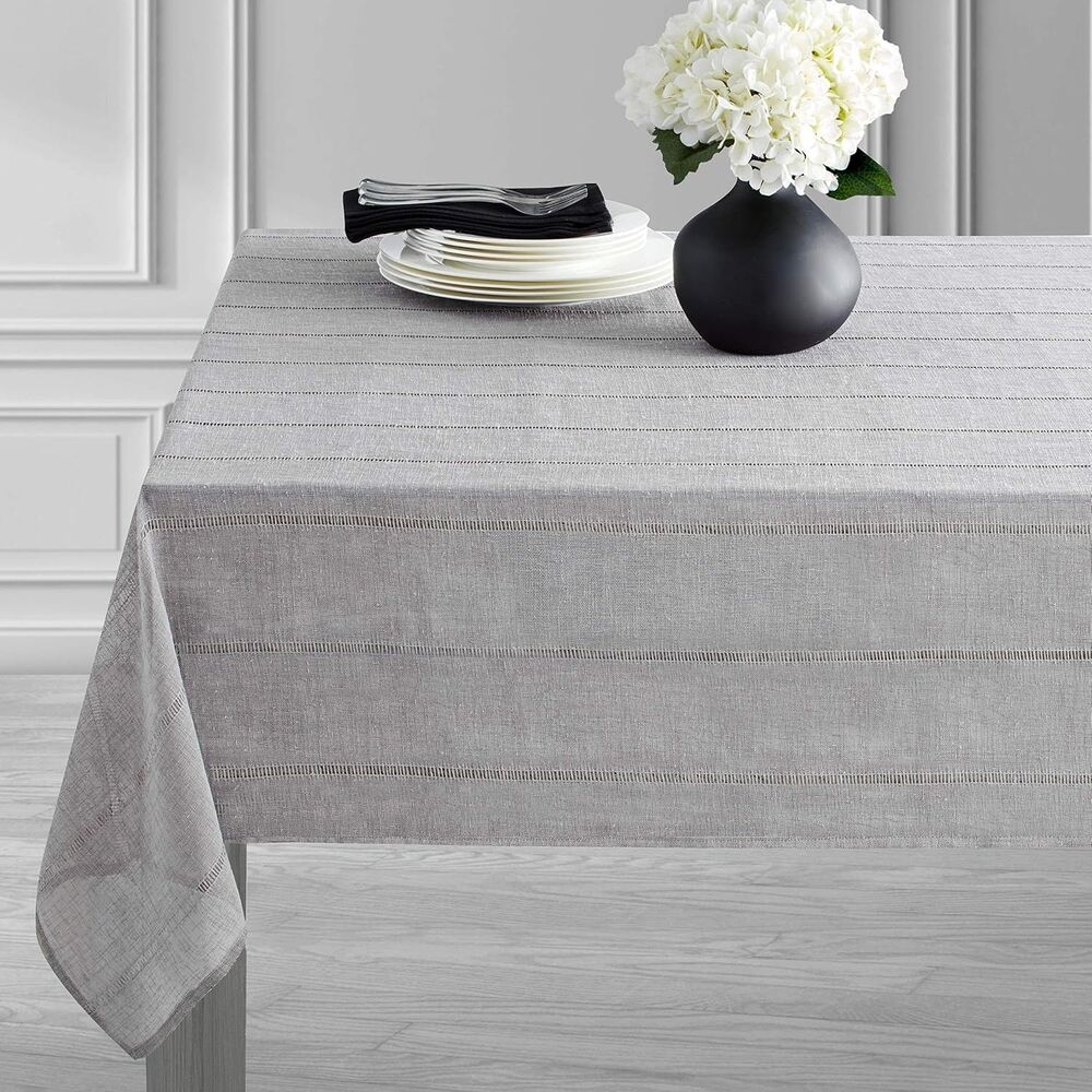 Cori Easy Care Fabric Tablecloth 60" x  104" Oblong  solid gray color elegant